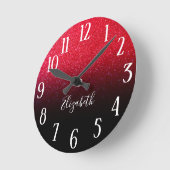 Faux Red Sparkly Glitter Black Ombre Ronde Klok (Hoek)