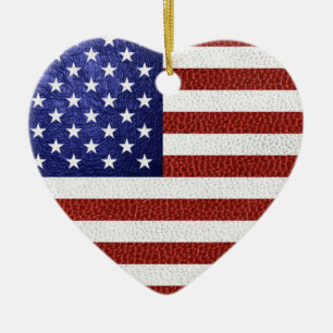 Faux Red White Blue Leather USA Keramisch Ornament