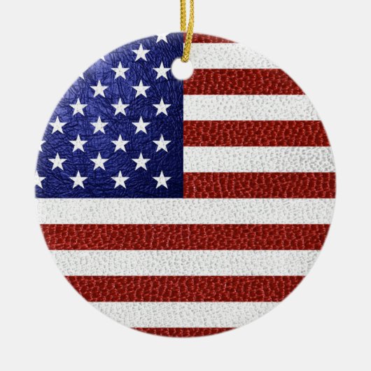 Faux Red White Blue Leather USA Keramisch Ornament (Voorkant)