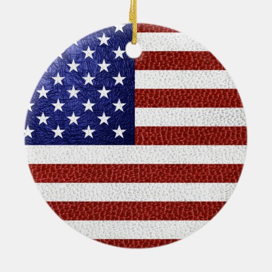 Faux Red White Blue Leather USA Keramisch Ornament (Achterkant)
