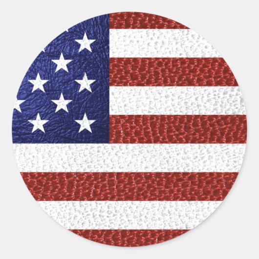 Faux Red White Blue Leather USA Ronde Sticker (Voorkant)