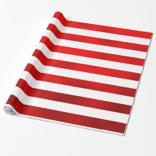 Faux Red White Horizontal Stripes "Snoep Stripe" Cadeaupapier