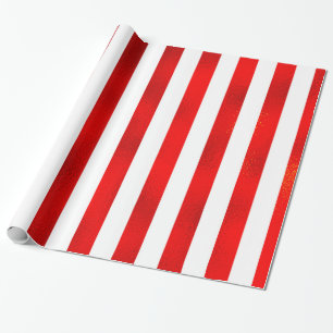 Faux Red White — Verticale strepen "Snoep Stripe" Cadeaupapier