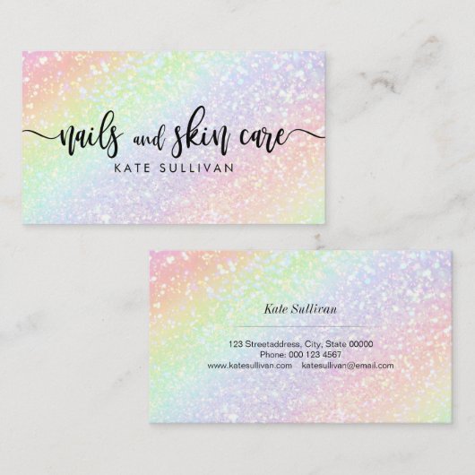 FAUX regenboog glitter nagels en huidverzorging sc Visitekaartje (Voorkant / Achterkant)