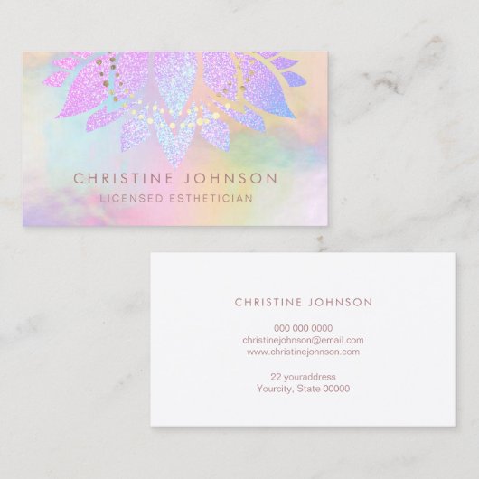 Faux regenboog glitter paarse lotus visitekaartje (Voorkant / Achterkant)