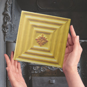  Faux Relief Art nouveau Gele Bloemen Tegeltje