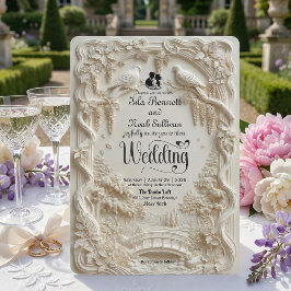 Faux Relief Carved Pastoral Birds Wedding Kaart