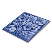 Faux Relief Donkerblauwe Bloemen Tegeltje (Zijkant)