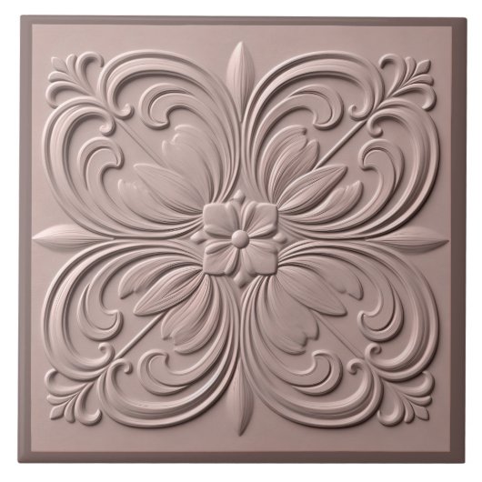 Faux Relief Dusty Roos Neoclassic Decorative Tegeltje (Voorkant)