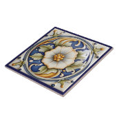 Faux Relief Flower Art Deco Blauw Wit Bloemen Tegeltje (Zijkant)