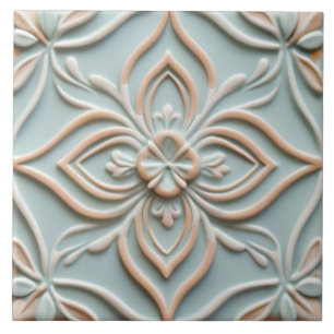 Faux Relief Mint Blauwe Bloem Boho Bloemen Tegeltje