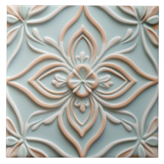 Faux Relief Mint Blauwe Bloem Boho Bloemen Tegeltje (Voorkant)