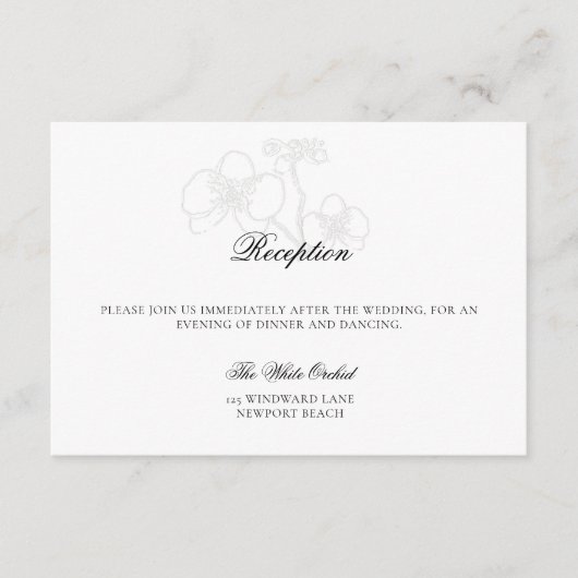 Faux reliëf orchidee formele ontvangst bruiloft informatiekaartje (Voorkant)