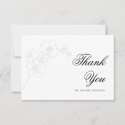 Faux reliëf orchidee inkt elegante bruiloft dank u bedankkaart (Voorkant)
