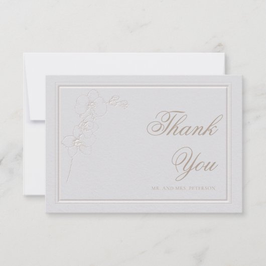 Faux reliëf orchidee Lijst ivoor bruiloft dank u Bedankkaart (Voorkant)