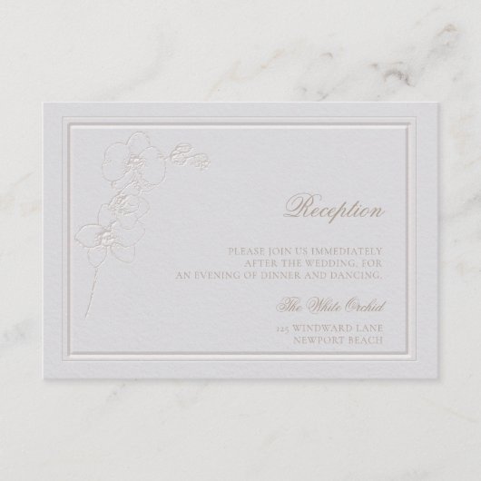 Faux reliëf Orchidee Lijst Ivoor Receptie Bruiloft Informatiekaartje (Voorkant)