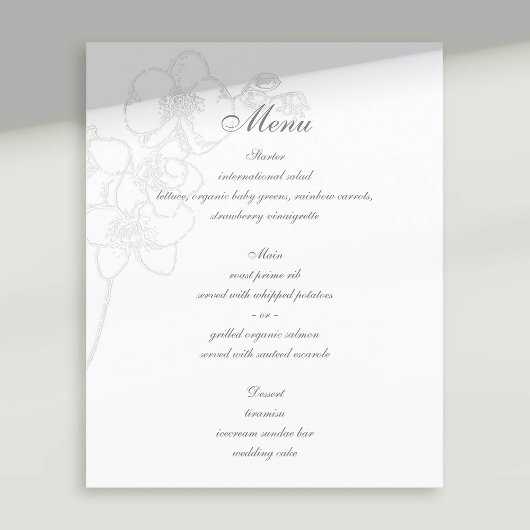 Faux reliëf orchidee traditionele bruiloft menu