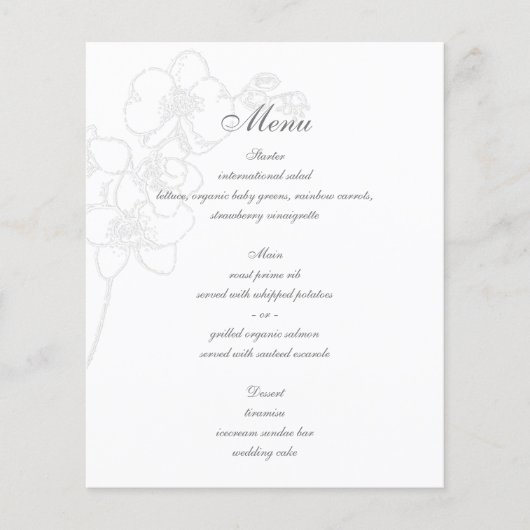 Faux reliëf orchidee traditionele bruiloft menu (Voorkant)