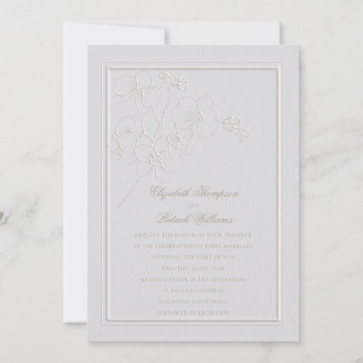 Faux reliëf orchideeën Lijst Formal Elegant Bruilo Kaart (Voorkant)