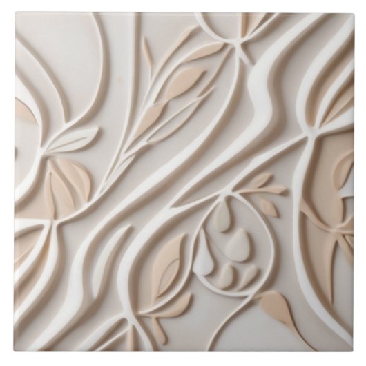 Faux Relief Pastel Beige & White Modern Abstract Tegeltje (Voorkant)