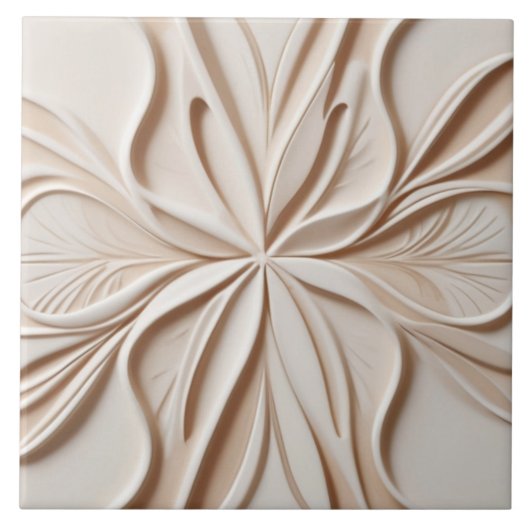Faux Relief Pastel Beige & White Modern Abstract Tegeltje (Voorkant)