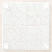 Faux Relief - Pastel Beige & Witte Abstracte Bloem Glazen Onderzetter (Achterkant)