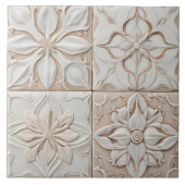 Faux Relief - Pastel Beige & Witte Abstracte Bloem Tegeltje (Voorkant)