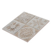 Faux Relief Pastel Beige & Witte Abstracte Bloemen Tegeltje (Zijkant)
