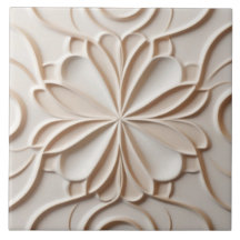 Faux Relief Pastel Beige & Witte Abstracte Bloemen