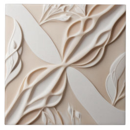 Faux Relief Pastel Beige & Witte Abstracte Bloemen Tegeltje