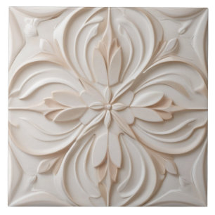 Faux Relief Pastel Beige & Witte Decoratieve Bloem Tegeltje