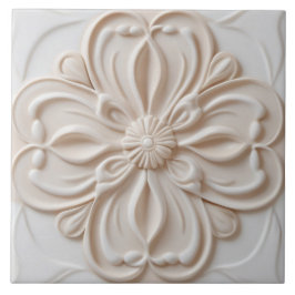 Faux Relief Pastel Beige & Witte Decoratieve Bloem Tegeltje