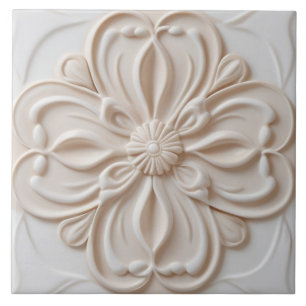 Faux Relief Pastel Beige & Witte Decoratieve Bloem Tegeltje