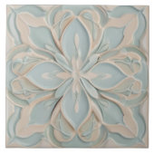 Faux Relief Pastel Mint Blauw & Wit Bloemen Tegeltje (Voorkant)
