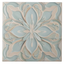 Faux Relief Pastel Mint Blauw & Wit Bloemen Tegeltje