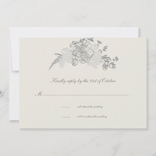 Faux reliëf pioen Formele Ecru bruiloft RSVP Kaart (Voorkant)