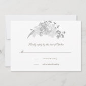 Faux reliëf pioen formele ivoor bruiloft RSVP Kaar (Voorkant)