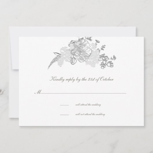 Faux reliëf pioen formele ivoor bruiloft RSVP Kaar (Voorkant)
