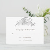Faux reliëf pioen formele ivoor bruiloft RSVP Kaar (Staand voorkant)