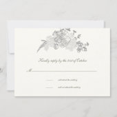 Faux reliëf pioen formele parel bruiloft RSVP Kaar (Voorkant)