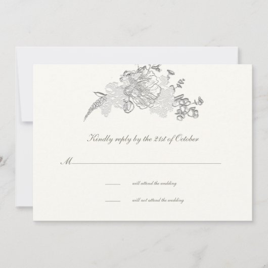 Faux reliëf pioen formele parel bruiloft RSVP Kaar (Voorkant)