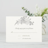 Faux reliëf pioen formele parel bruiloft RSVP Kaar (Staand voorkant)