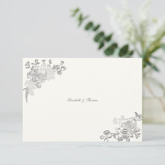 Faux reliëf pioen klassieke chique bruiloft dank u bedankkaart (Staand voorkant)
