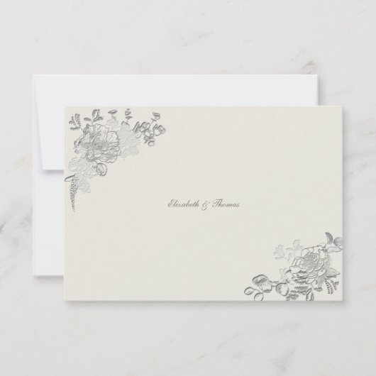 Faux reliëf pioen klassieke ecru bruiloft dank u bedankkaart (Voorkant)