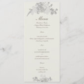 Faux reliëf pioen klassieke formele ecru bruiloft menu (Voorkant)