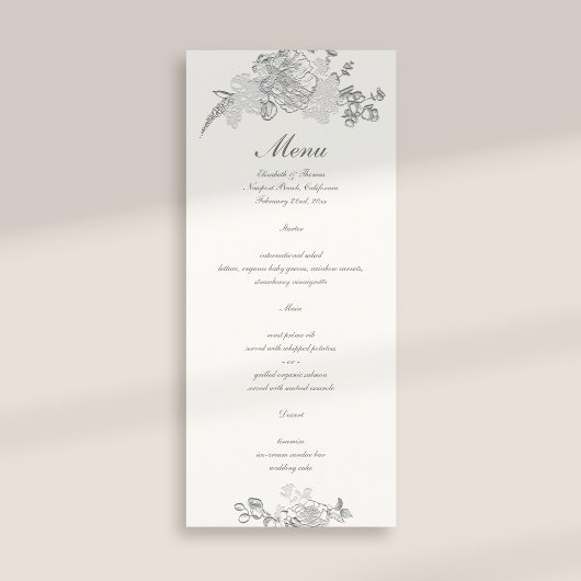 Faux reliëf pioen klassieke formele parel bruiloft menu