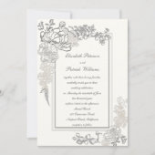 Faux reliëf pioen parel kalligrafie bruiloft kaart (Voorkant)