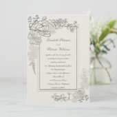 Faux reliëf pioenen 2 Lijsten kalligrafie bruiloft Kaart (Staand voorkant)