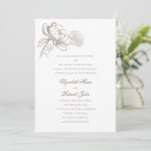 Faux reliëf pioenen formele ouders gastheer bruilo kaart (Staand voorkant)