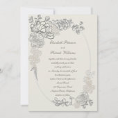 Faux reliëf pioenen OV Lijst kalligrafie bruiloft Kaart (Voorkant)